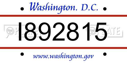 I892815 District Of Columbia License Plate