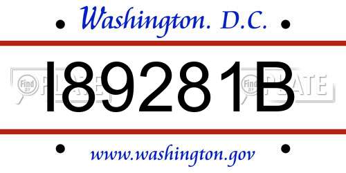 I89281B District Of Columbia License Plate