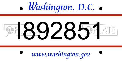 I892851 District Of Columbia License Plate
