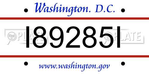 I89285I District Of Columbia License Plate