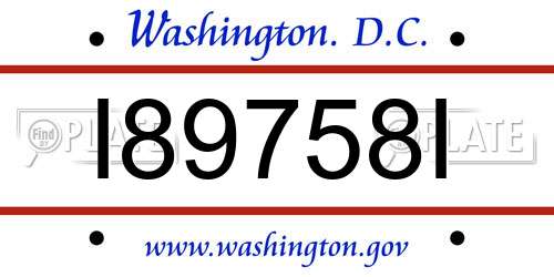 I89758I District Of Columbia License Plate