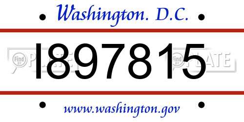 I897815 District Of Columbia License Plate