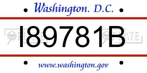 I89781B District Of Columbia License Plate