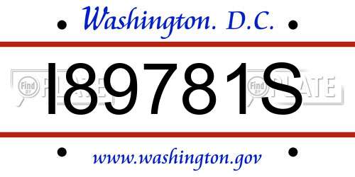 I89781S District Of Columbia License Plate