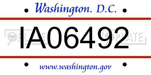 IA06492 District Of Columbia License Plate