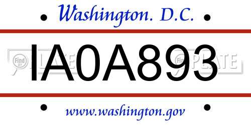 IA0A893 District Of Columbia License Plate