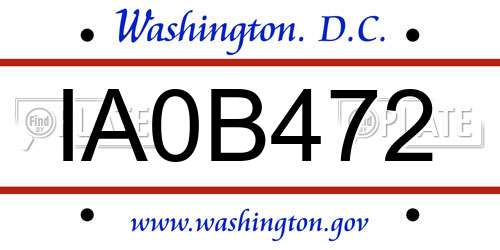 IA0B472 District Of Columbia License Plate