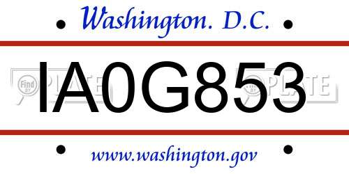 IA0G853 District Of Columbia License Plate