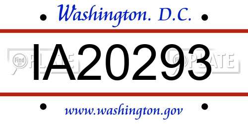 IA20293 District Of Columbia License Plate