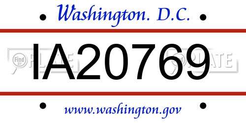 IA20769 District Of Columbia License Plate