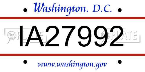 IA27992 District Of Columbia License Plate