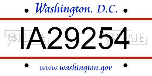 IA29254 District Of Columbia License Plate