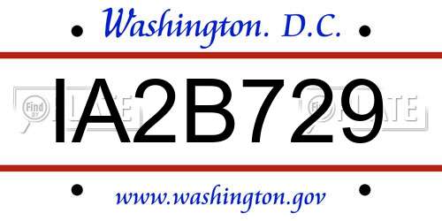 IA2B729 District Of Columbia License Plate