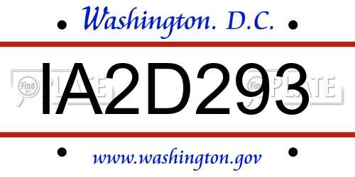 IA2D293 District Of Columbia License Plate