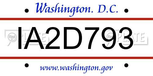 IA2D793 District Of Columbia License Plate