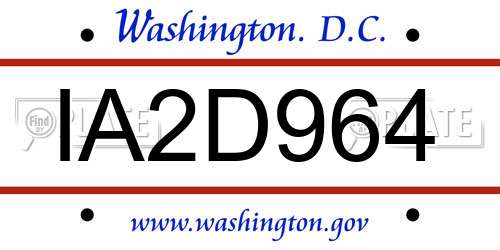 IA2D964 District Of Columbia License Plate