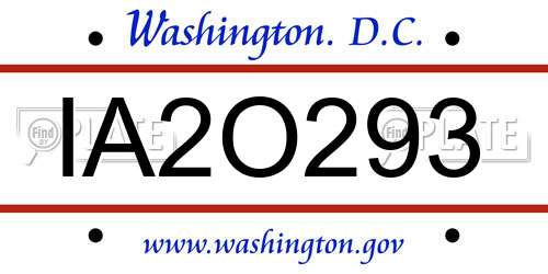 IA2O293 District Of Columbia License Plate