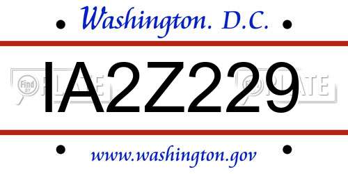 IA2Z229 District Of Columbia License Plate