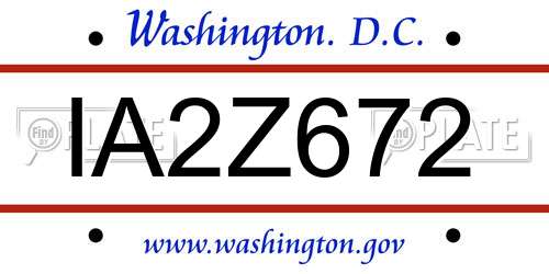 IA2Z672 District Of Columbia License Plate
