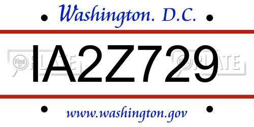 IA2Z729 District Of Columbia License Plate