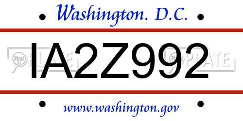 IA2Z992 District Of Columbia License Plate