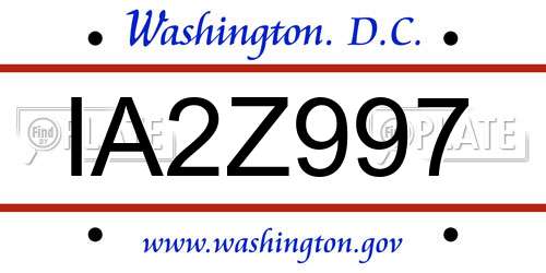 IA2Z997 District Of Columbia License Plate