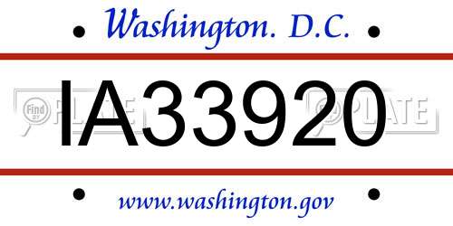 IA33920 District Of Columbia License Plate