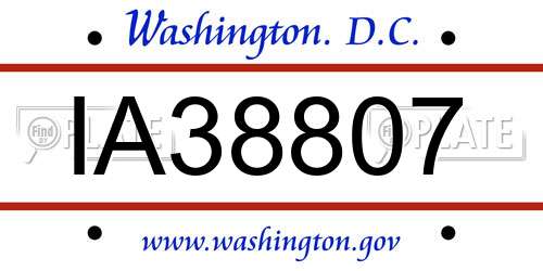 IA38807 District Of Columbia License Plate