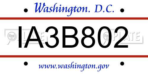 IA3B802 District Of Columbia License Plate