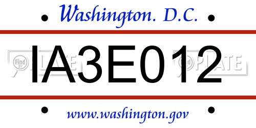 IA3E012 District Of Columbia License Plate