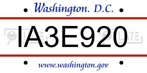 IA3E920 District Of Columbia License Plate