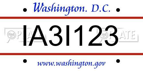 IA3I123 District Of Columbia License Plate