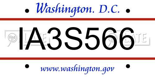 IA3S566 District Of Columbia License Plate