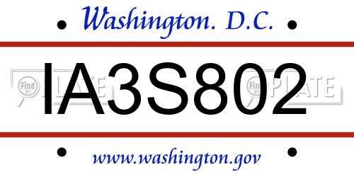 IA3S802 District Of Columbia License Plate