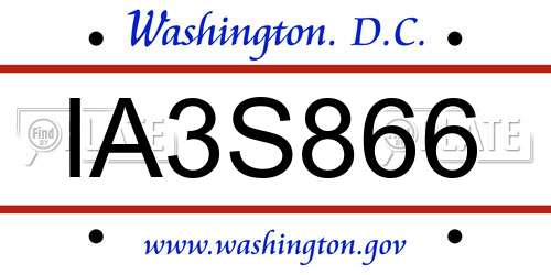 IA3S866 District Of Columbia License Plate