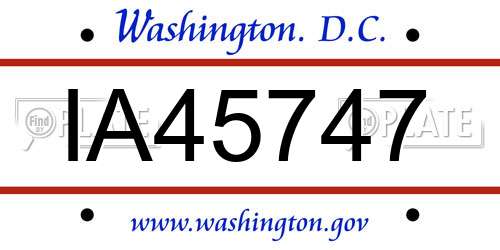 IA45747 District Of Columbia License Plate