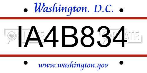 IA4B834 District Of Columbia License Plate