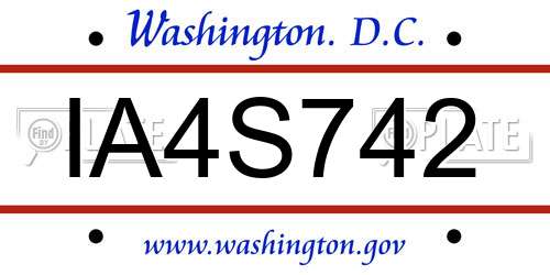 IA4S742 District Of Columbia License Plate