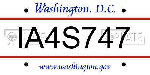 IA4S747 District Of Columbia License Plate