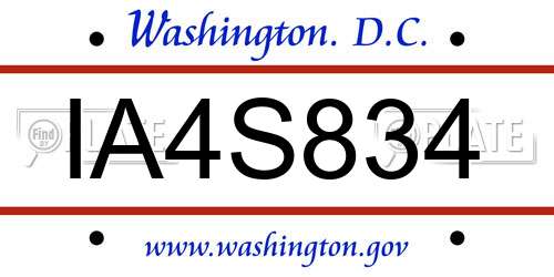 IA4S834 District Of Columbia License Plate