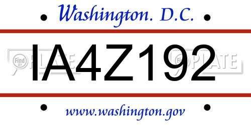 IA4Z192 District Of Columbia License Plate