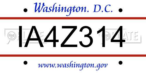IA4Z314 District Of Columbia License Plate