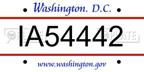 IA54442 District Of Columbia License Plate