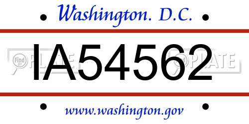 IA54562 District Of Columbia License Plate