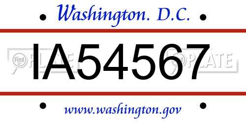 IA54567 District Of Columbia License Plate