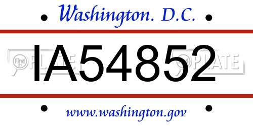 IA54852 District Of Columbia License Plate