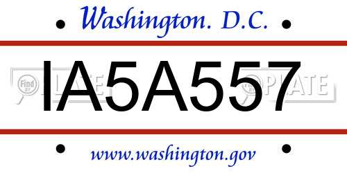 IA5A557 District Of Columbia License Plate