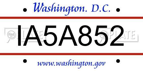 IA5A852 District Of Columbia License Plate