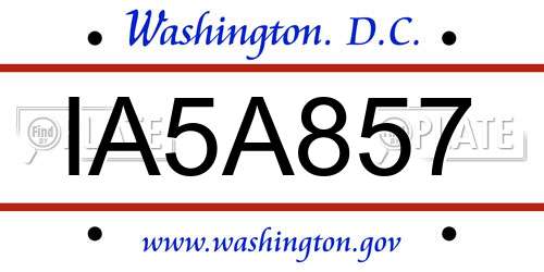 IA5A857 District Of Columbia License Plate