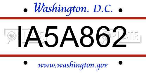 IA5A862 District Of Columbia License Plate
